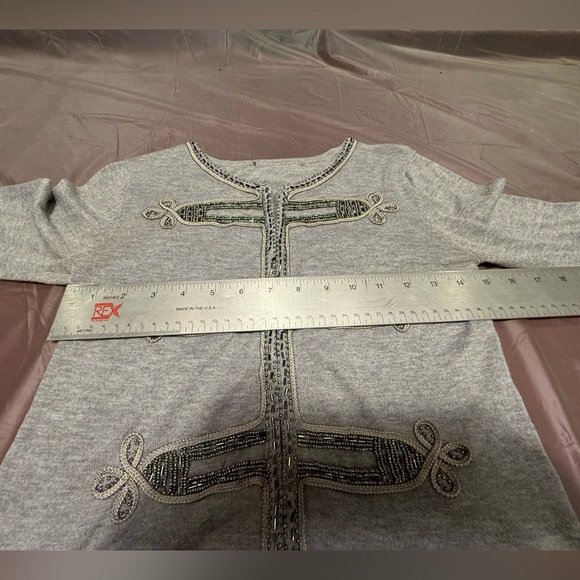 Vintage Gray Silver Beaded Embellished Military Cropped Cardigan Size Small $200 - Picture 6 of 11
